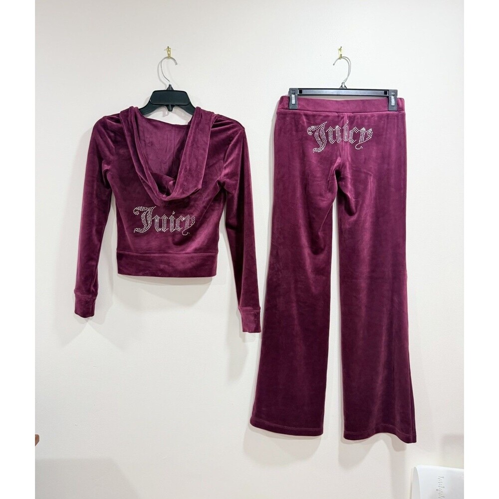 Juicy Couture Dark Purple Velour Tracksuit Set Rhinestone Logo XS Y2K NWT